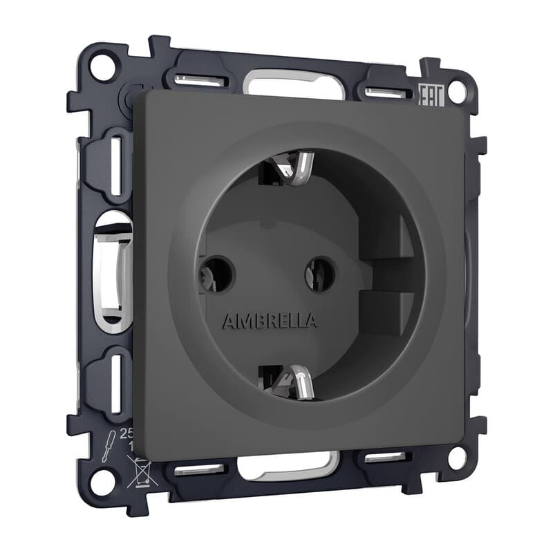 Комплект механизма электрической розетки ALFA Графит мягкое касание с/з на винтовых зажимах QUANT (AP9060, VM141)