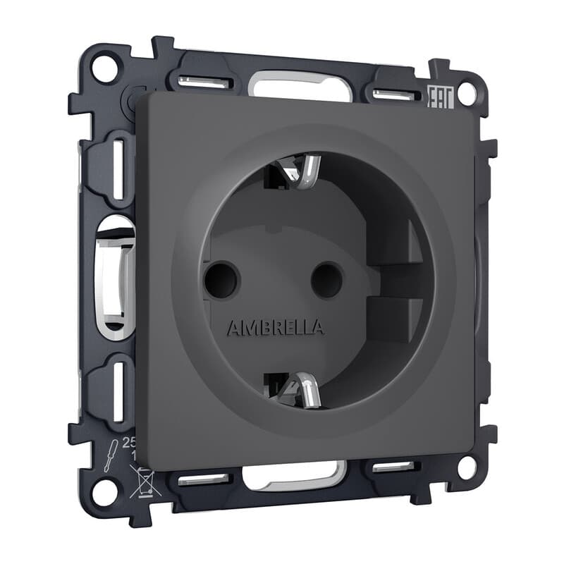 Комплект механизма электрической розетки ALFA Графит мягкое касание с/з с шторками QUANT (AP9070, VM141)