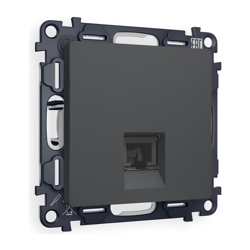 Комплект мех-ма компьютерной розетки RJ-45 экранированной с автоматической защитной шторкой ALFA Графит мягкое касание QUANT (AP9120, VM185)