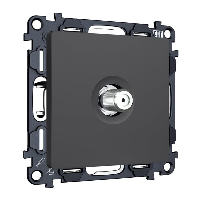 Комплект механизм TV розетки SAT 5-2400MHz 3.5dB ALFA Графит мягкое касание QUANT (AP9130, VM215)