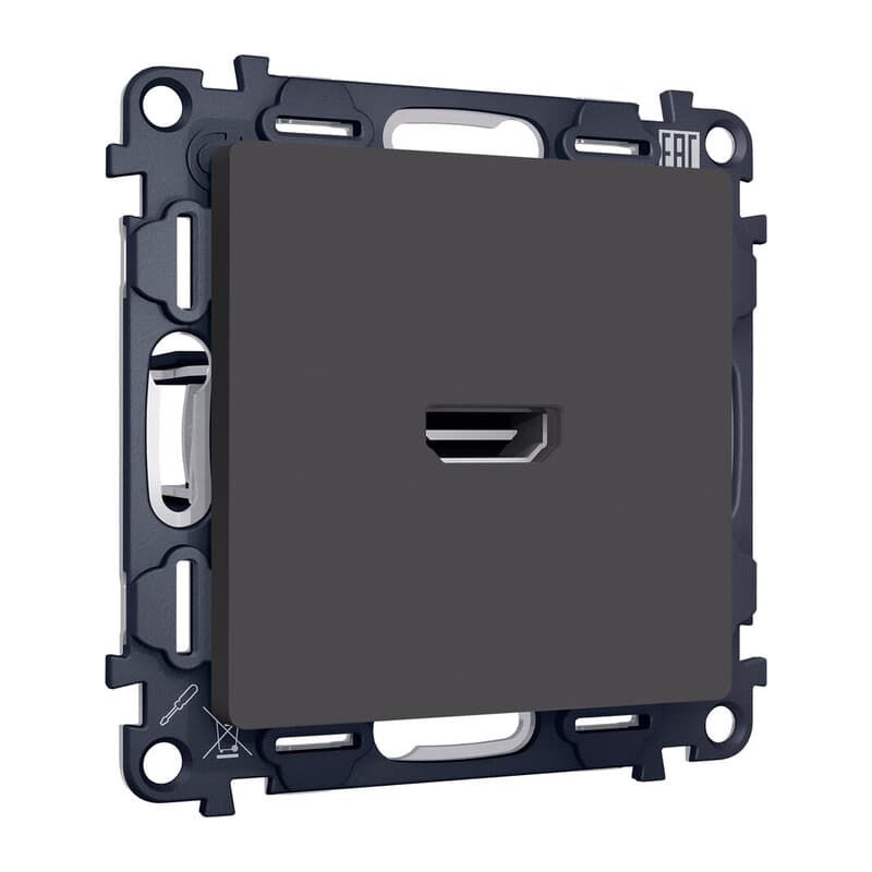 Комплект механизма розетки HDMI 2.0 ALFA Графит мягкое касание 40V/500mA 2.0GHz 5-18Gbit/s QUANT (AP9140, VM222)
