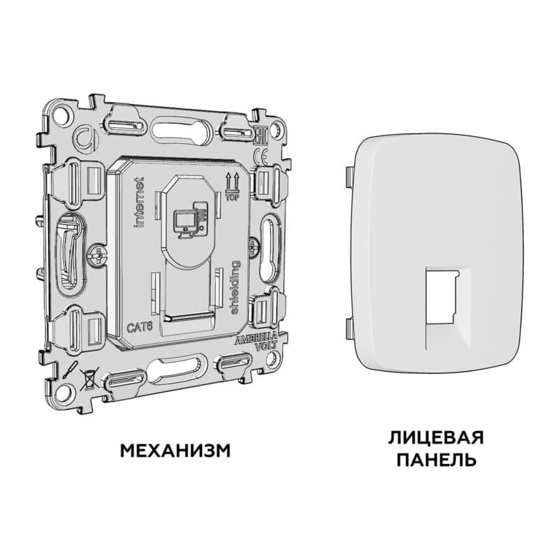 Комплект механизма компьютерной розетки RJ-45 экранированной с автоматической защитной шторкой OMEGA Бежевый глянец QUANT (OP3120, VM185)