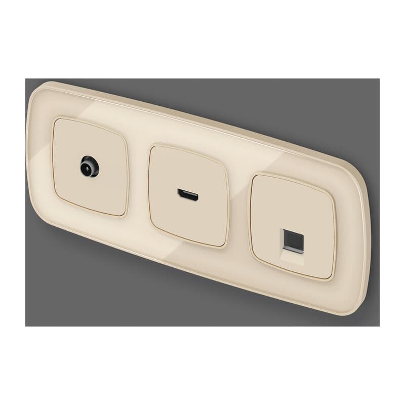 Комплект механизма компьютерной розетки RJ-45 экранированной с автоматической защитной шторкой OMEGA Бежевый матовый QUANT (OP3320, VM185)