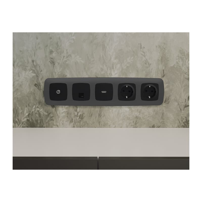 Комплект механизма компьютерной розетки RJ-45 экранированной с автоматической защитной шторкой OMEGA Черный матовый QUANT (OP8120, VM185)