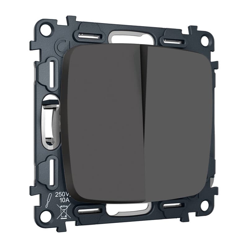 Комплект механизм 2-клавишного перекрестного выключателя 10A-250V OMEGA Графит Мягкое касание QUANT (OP9030, VM125)