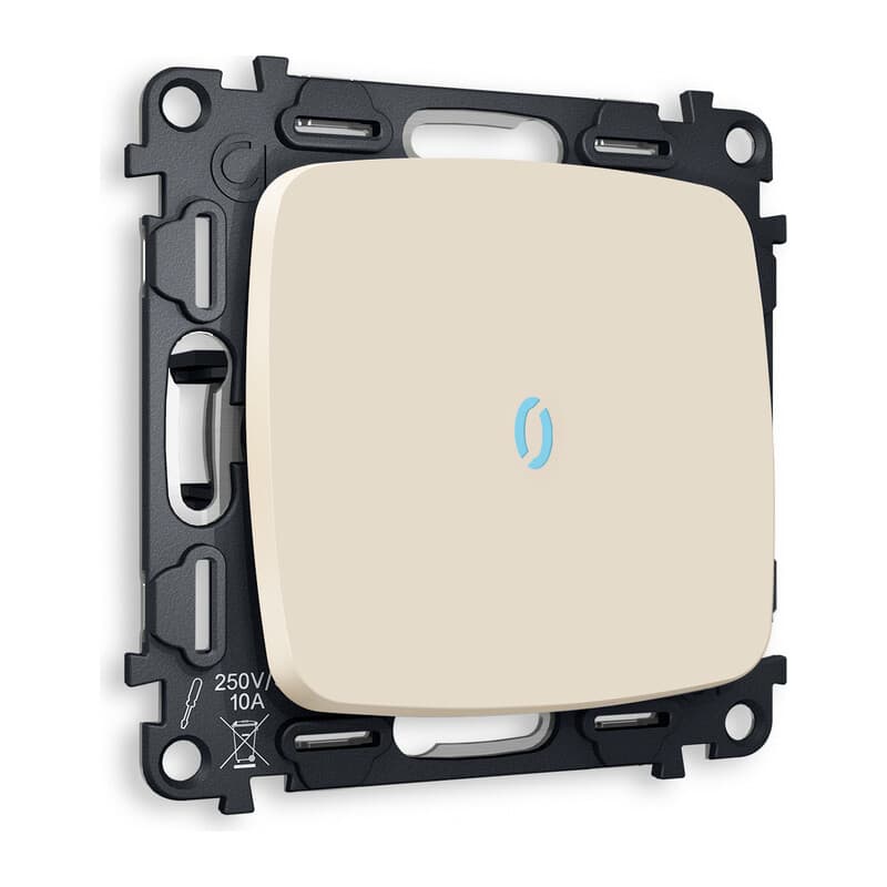 Комплект механизма 1-кл проходного выключателя с подсветкой 10000K OMEGA Бежевый матовый QUANT (OP3220, VM105, G29B)