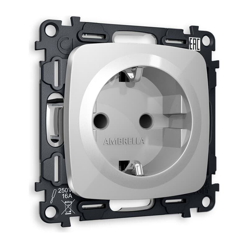 Комплект механизма электрической розетки OMEGA Серебро глянец с/з с шторками QUANT (OP4070, VM141)