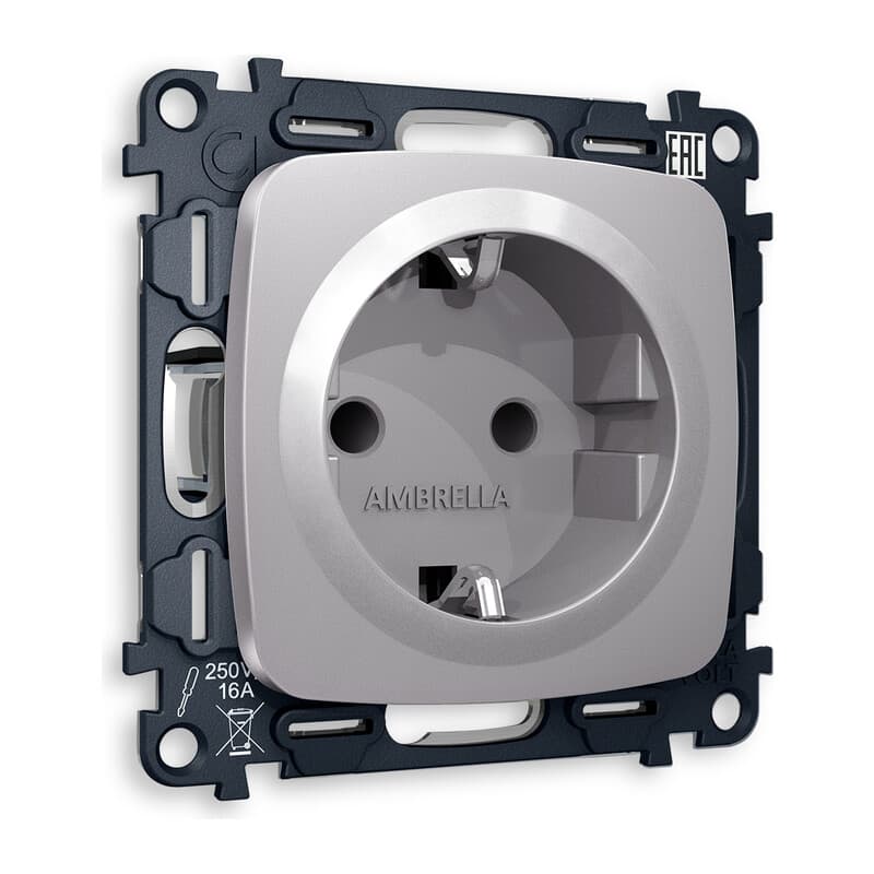 Комплект механизма электрической розетки OMEGA Сталь матовый с/з c шторками QUANT (OP5070, VM141)