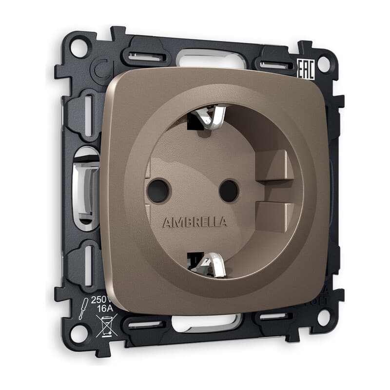 Комплект механизма электрической розетки OMEGA Темная бронза матовый с/з с шторками QUANT (OP6370, VM141)