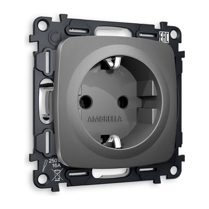 Комплект механизма электрической розетки OMEGA Антрацит серый с/з на винтовых зажимах QUANT (OP6560, VM141)