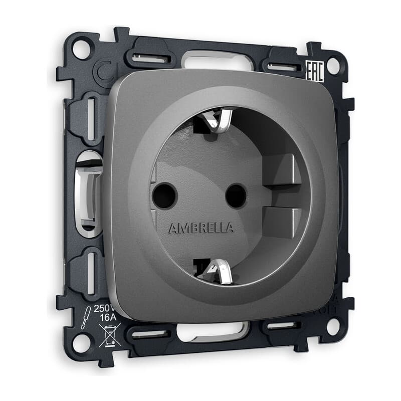 Комплект механизма электрической розетки OMEGA Антрацит серый с/з и шторками QUANT (OP6570, VM141)