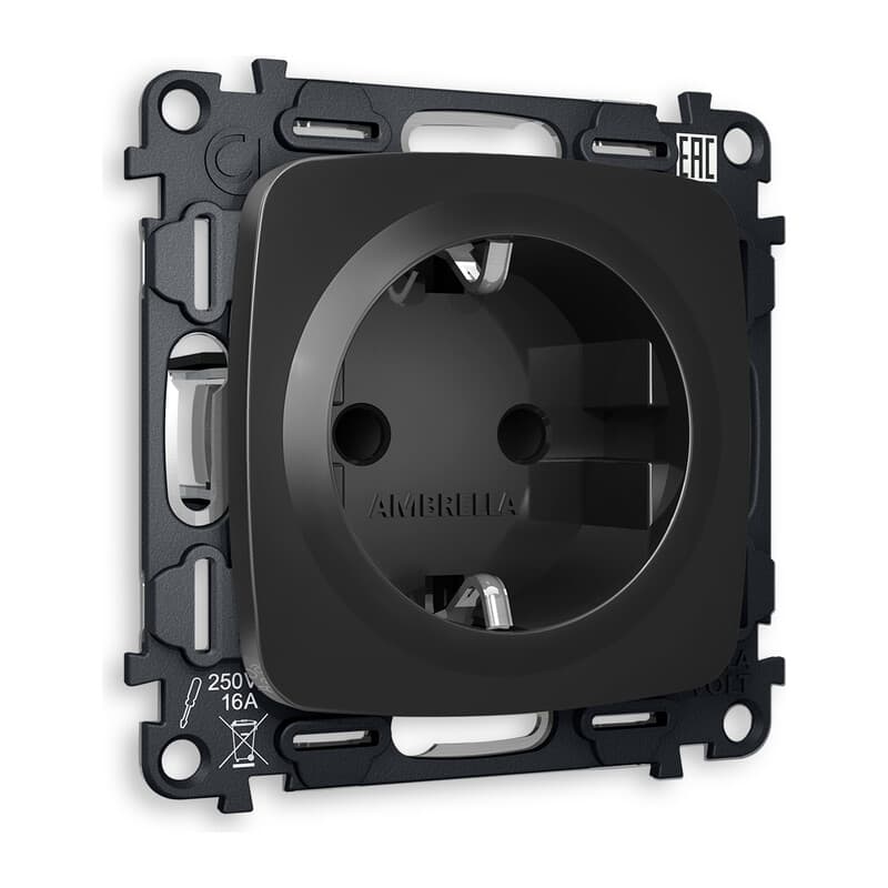 Комплект механизма электрической розетки OMEGA Черный матовый с/з и шторками QUANT (OP8070, VM141)