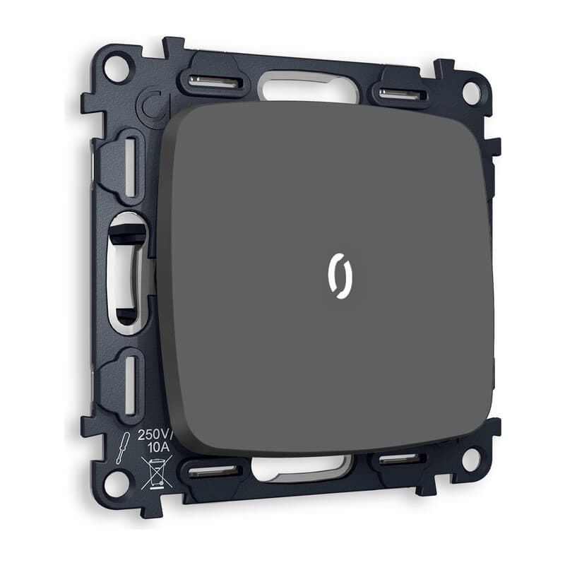 Комплект механизма 1-кл выключателя с подсветкой 5600K OMEGA Графит мягкое касание QUANT (OP9020, VM101, G14W)