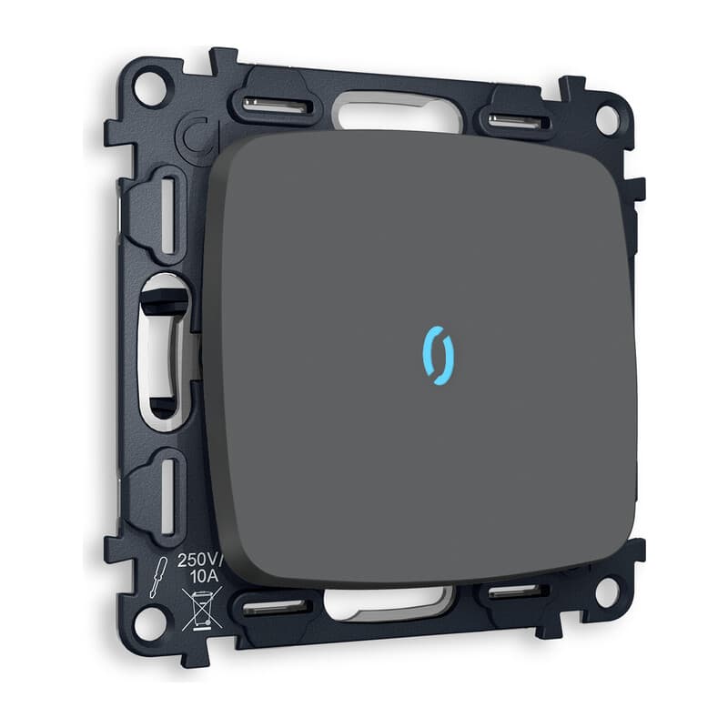 Комплект механизма 1-кл выключателя с подсветкой 10000K OMEGA Графит мягкое касание  QUANT (OP9020, VM101, G17B)