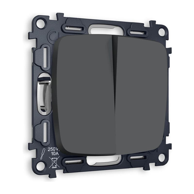 Комплект механизма 2-кл выключателя OMEGA Графит мягкое касание QUANT (OP9030, VM115)