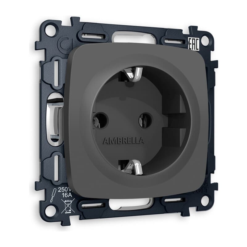 Комплект механизма электрической розетки OMEGA Графит мягкое касание с/з на винтовых зажимах QUANT (OP9060, VM141)