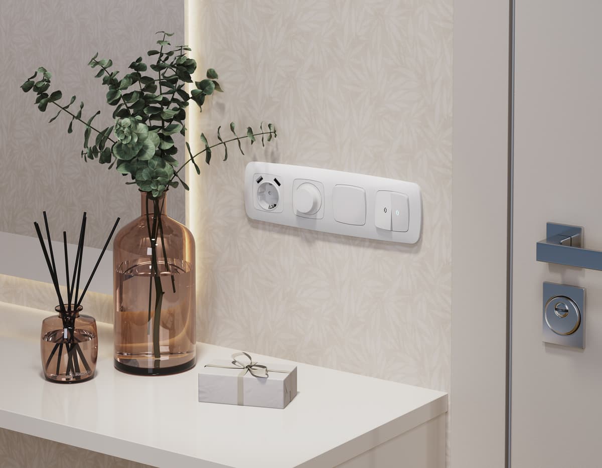 Комплект механизма 1-кл проходного выключателя OMEGA Белый матовый QUANT (OP1210, VM105)