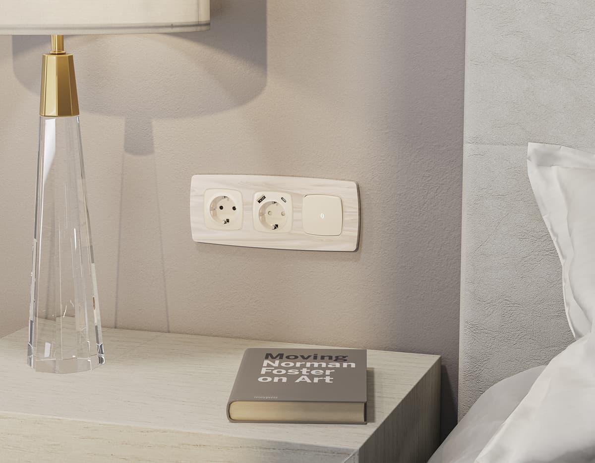 Комплект механизма 1-кл выключателя с подсветкой 5600K OMEGA Бежевый матовый QUANT (OP3220, VM101, G14W)