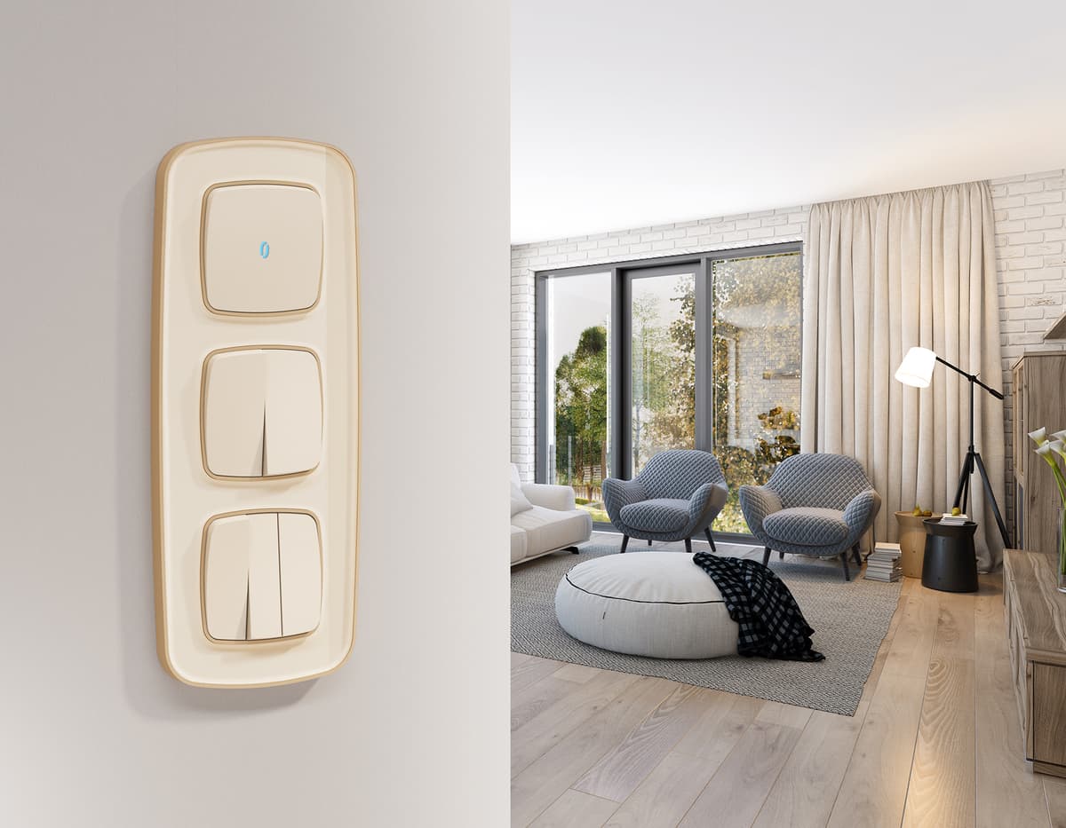 Комплект механизма 1-кл выключателя с подсветкой 10000K OMEGA Бежевый матовый QUANT (OP3220, VM101, G17B)