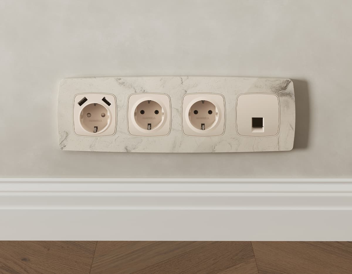 Комплект механизма компьютерной розетки OMEGA Бежевый матовый RJ-45(8P8C) CAT6 с шторкой QUANT (OP3320, VM188)