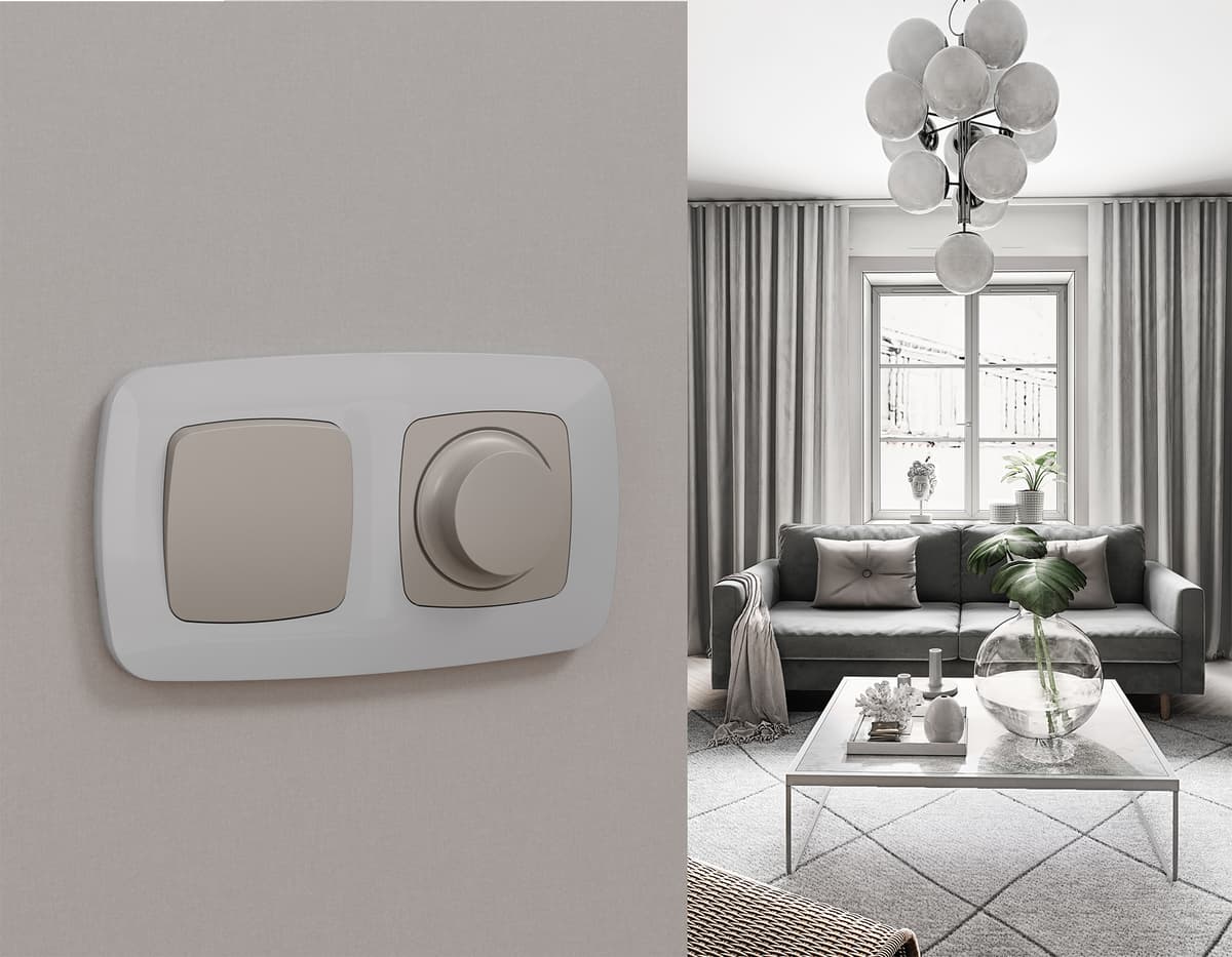 Комплект механизма 1-кл проходного выключателя OMEGA Серо-бежевый матовый QUANT (OP3210, VM105)