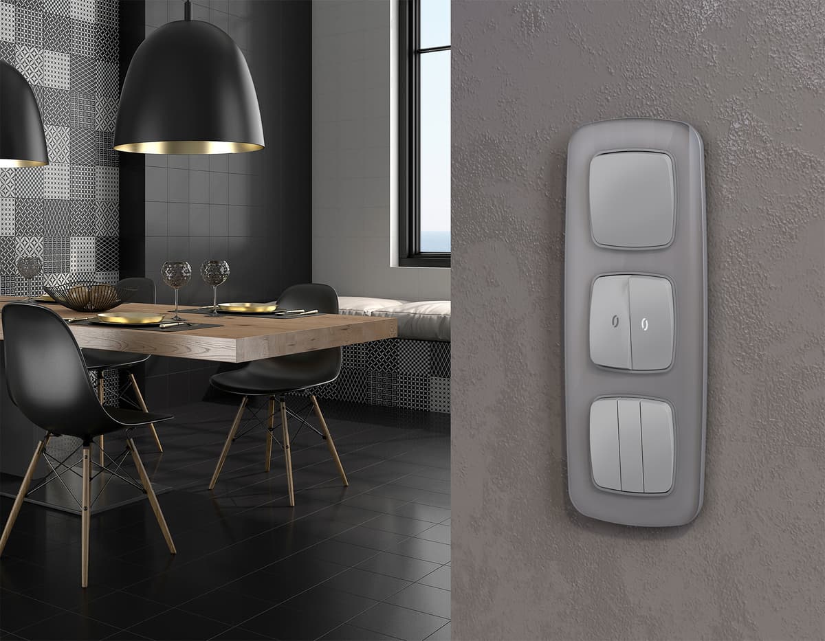 Комплект механизма 1-кл перекрестного выключателя OMEGA Сталь матовый QUANT (OP5010, VM112)