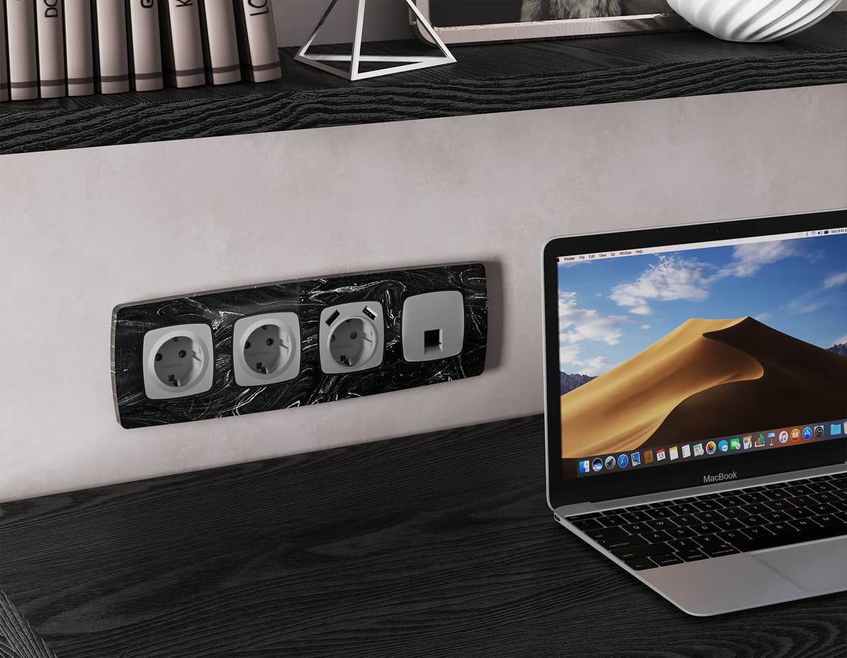 Комплект механизма компьютерной розетки OMEGA Сталь матовый RJ-45(8P8C) CAT6 с шторкой QUANT (OP5120, VM188)