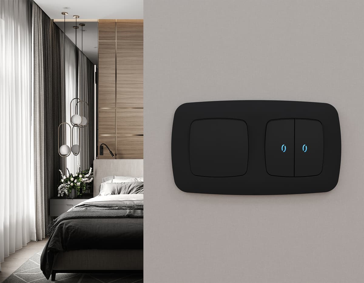 Комплект механизма 1-кл перекрестного выключателя OMEGA Черный матовый QUANT (OP8010, VM112)